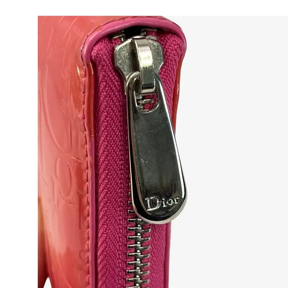 Christian Dior Pink Patent Leather Diorissimo Monogram Zip Around Wallet Italy